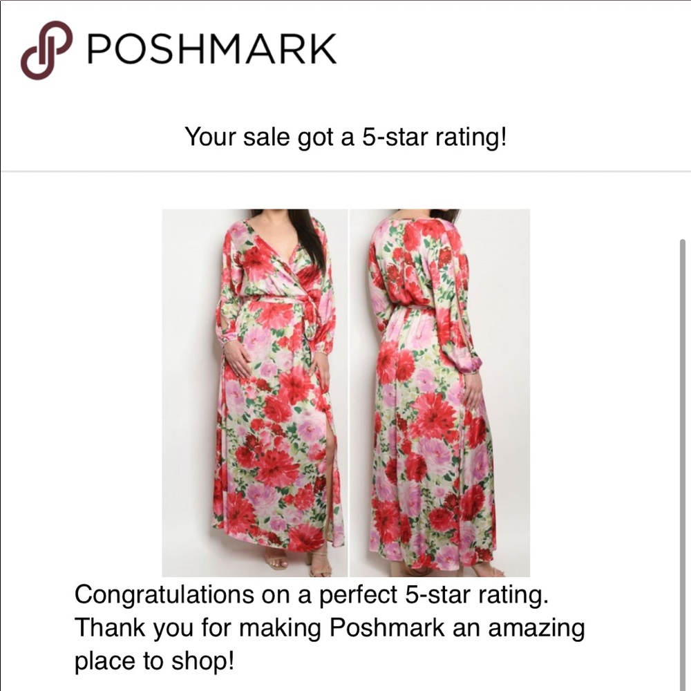 IVORY RED W/FLOWERS MAXI DRESS - Picture 7 of 7